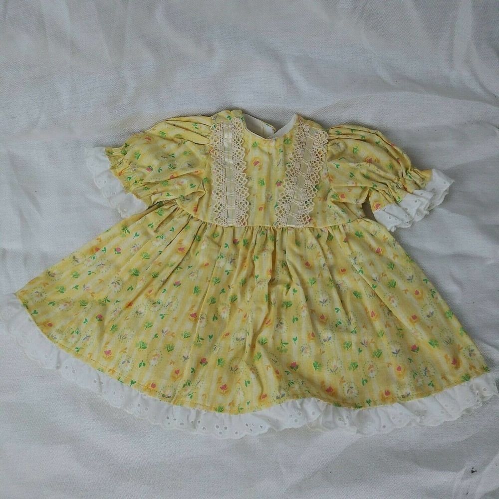Vintage Handmade Yellow Floral Dress for an 12" to 16" Doll - Picture 1 of 3